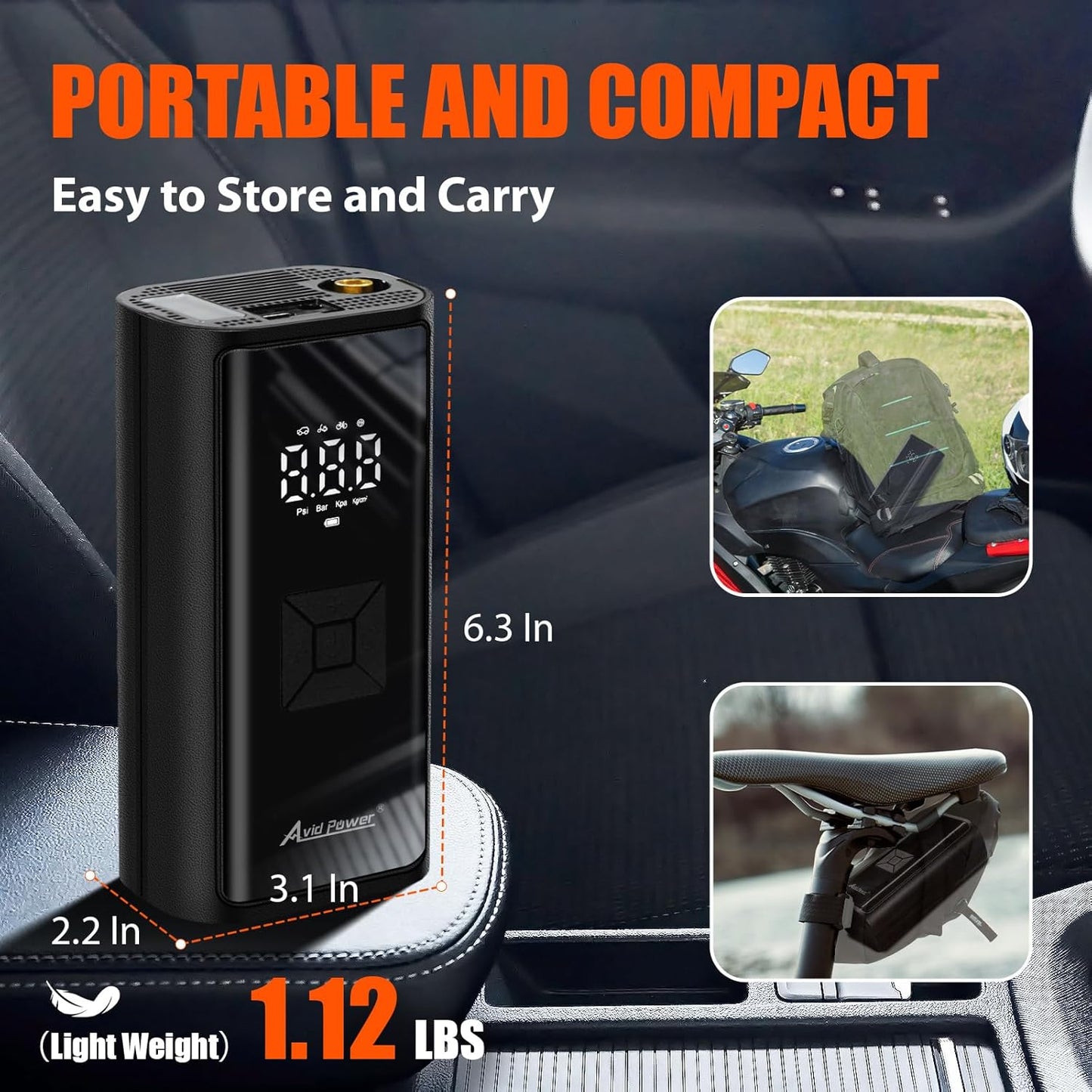AVID POWER Cordless Portable Tire Inflator - 4500mAh Air Compressor for Cars, Motorcycles, Bicycles & Inflatables with Smart Modes & 12V DC Adapter