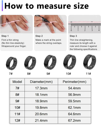 2025 Smart Health Tracker Ring - IP68 Waterproof, Monitors Sleep, Heart Rate, Blood Oxygen, Steps, and Calories, Includes Air Shutter and 7-Day Charging Case
