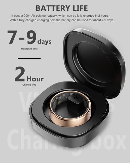 2025 Smart Health Tracker Ring - IP68 Waterproof, Monitors Sleep, Heart Rate, Blood Oxygen, Steps, and Calories, Includes Air Shutter and 7-Day Charging Case