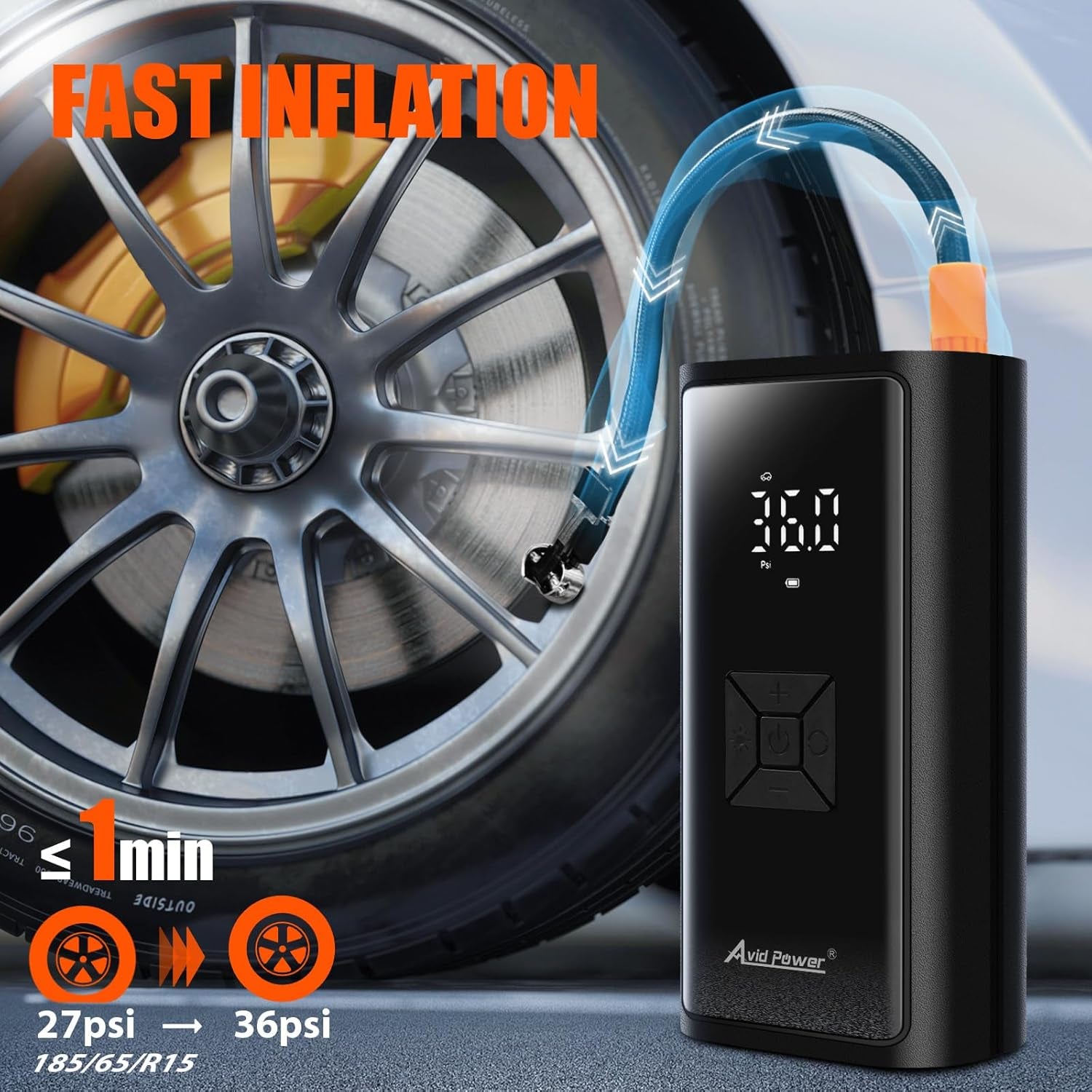 AVID POWER Cordless Portable Tire Inflator - 4500mAh Air Compressor for Cars, Motorcycles, Bicycles & Inflatables with Smart Modes & 12V DC Adapter