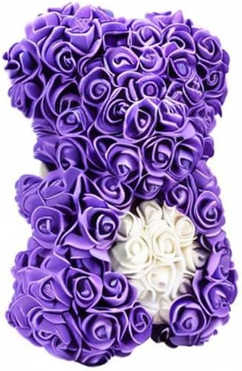 Rose Bear Hand Madeteddy Bear with Heart-Gift for Mother'S Day,Valentines Day, Anniversary& Bridal Showers Wedding Clear Gift Box(10") (Purple)