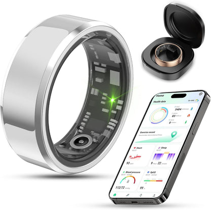 2025 Smart Health Tracker Ring - IP68 Waterproof, Monitors Sleep, Heart Rate, Blood Oxygen, Steps, and Calories, Includes Air Shutter and 7-Day Charging Case